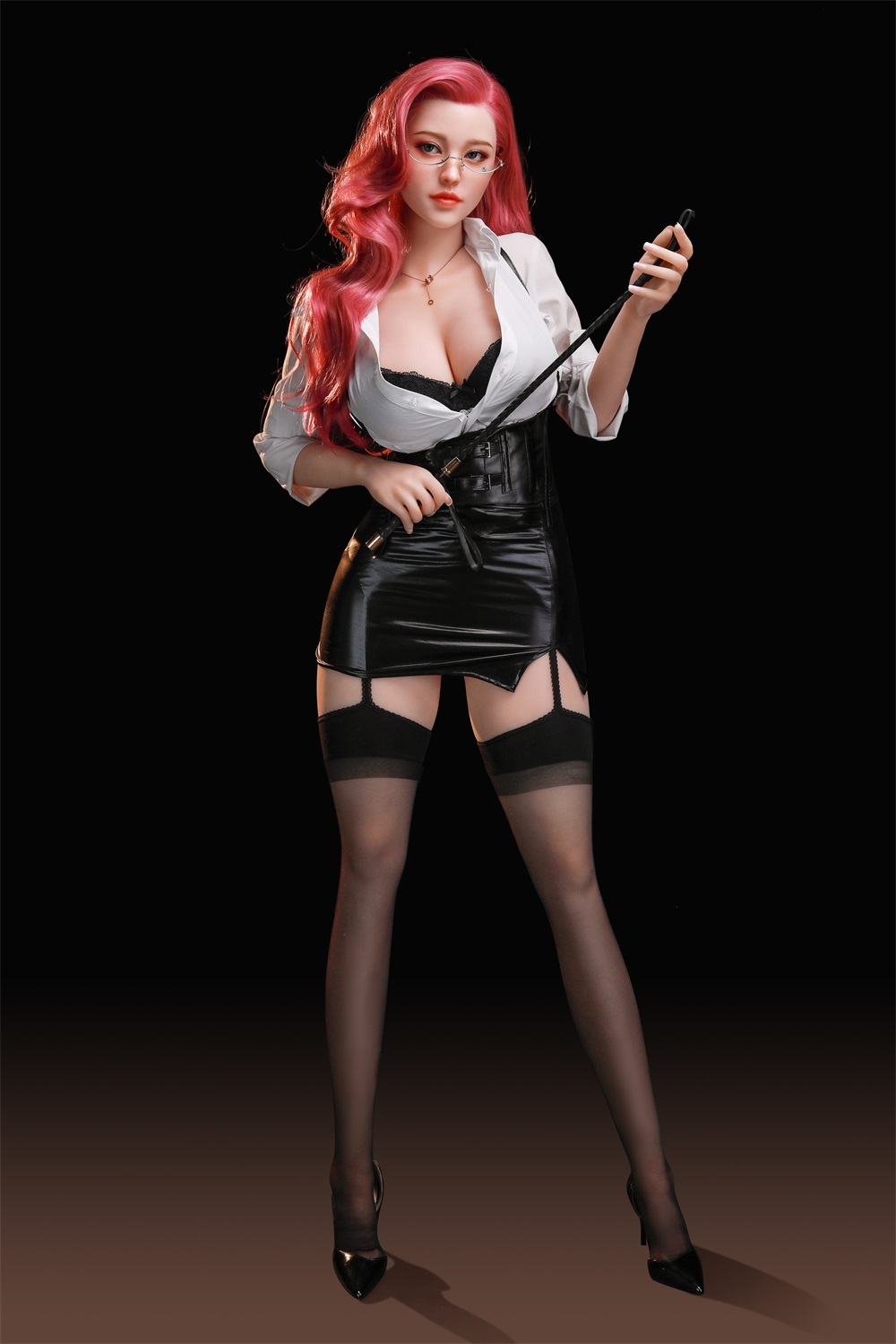157cm/62in TPE Realistic Sex Doll With Pink Hair, White Blouse & Black Leather Skirt – Model MXG-157B